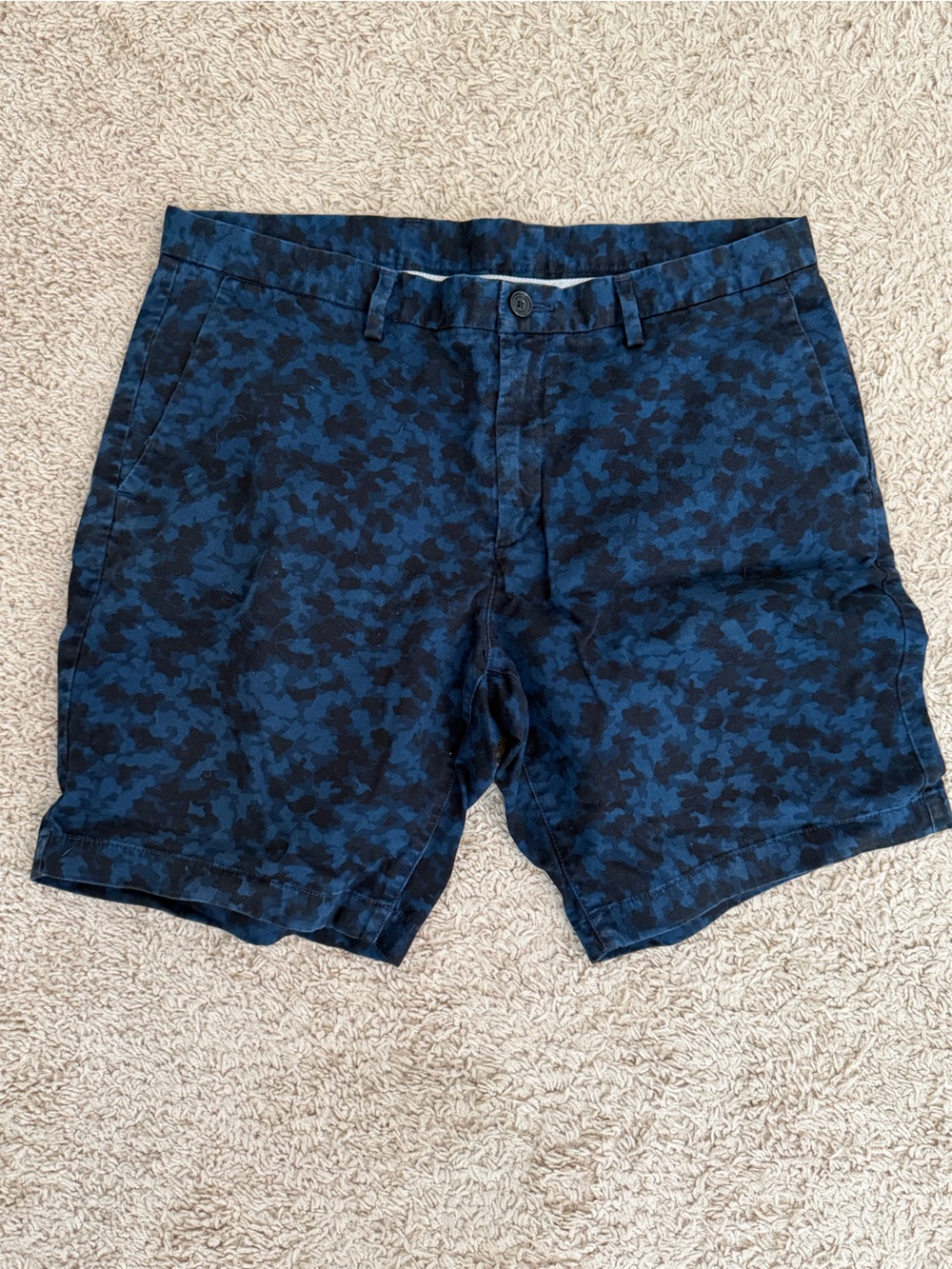Michael Kors Navy and Black Camouflage Flat Front Shorts